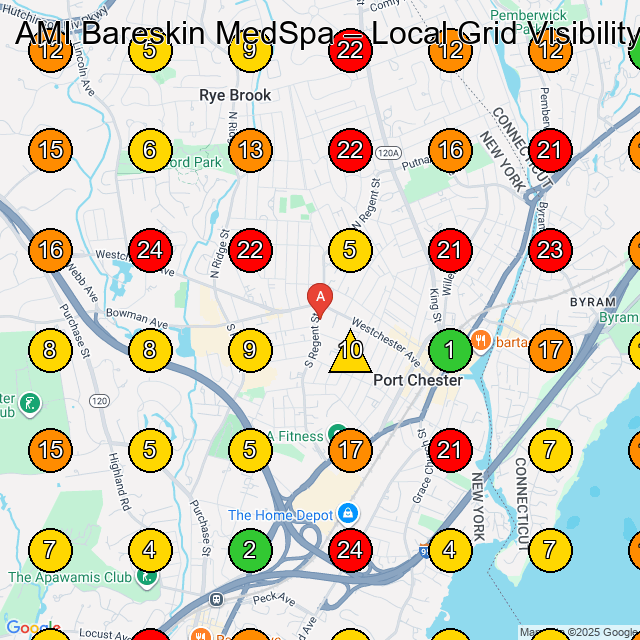 AMI Bareskin MedSpa Medical Spa GeoGrid ranking map for Port Chester NY
